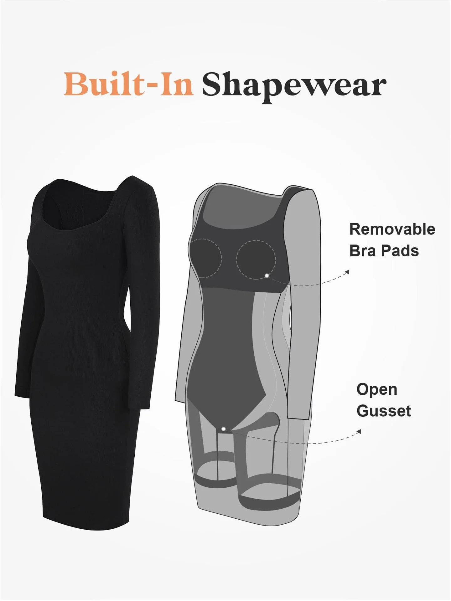 Mid-Robe FitGlam® à soutien intégré, manches longues