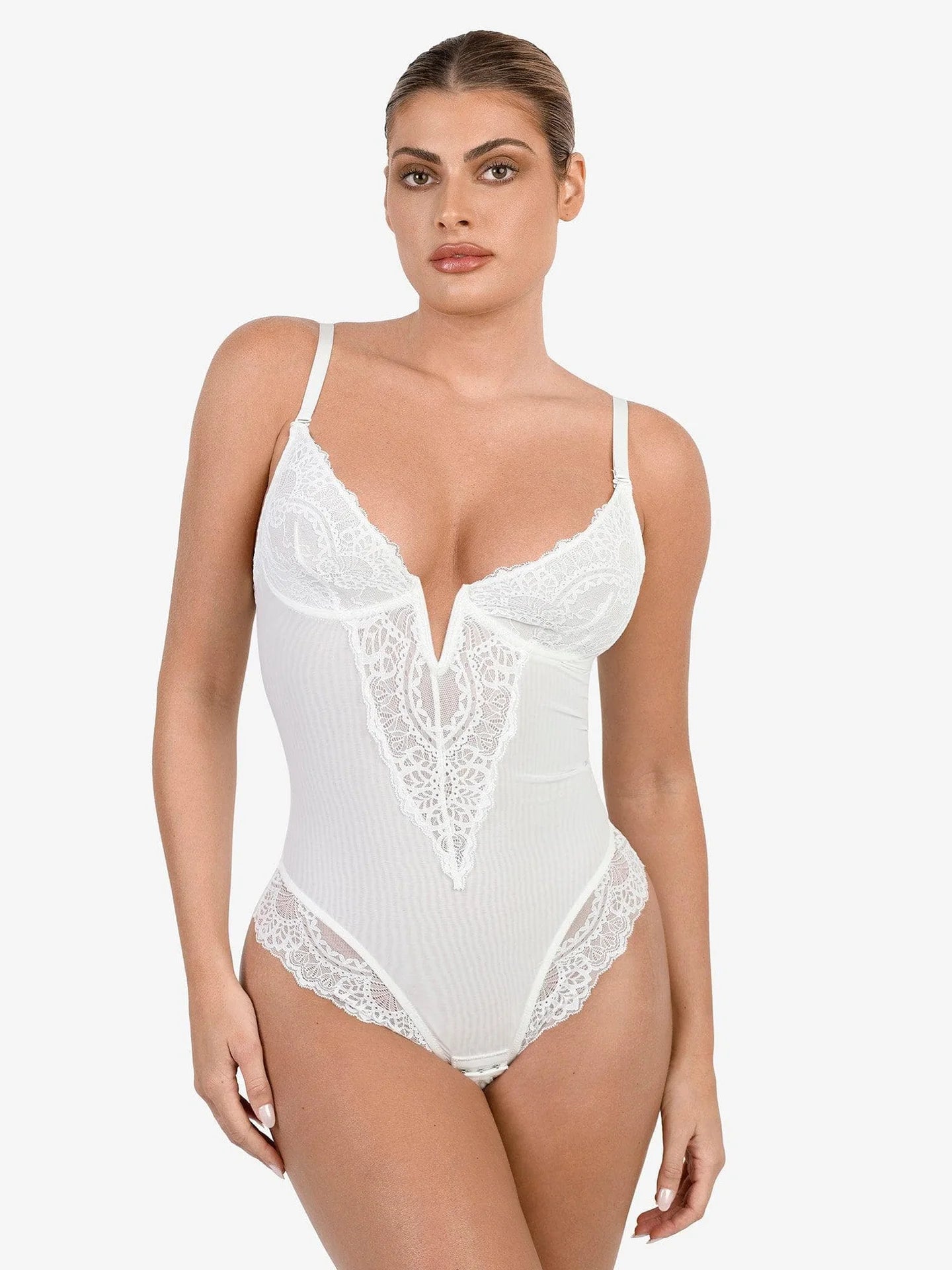 Bodysuit FitGlam® sexy en dentelle à col profond
