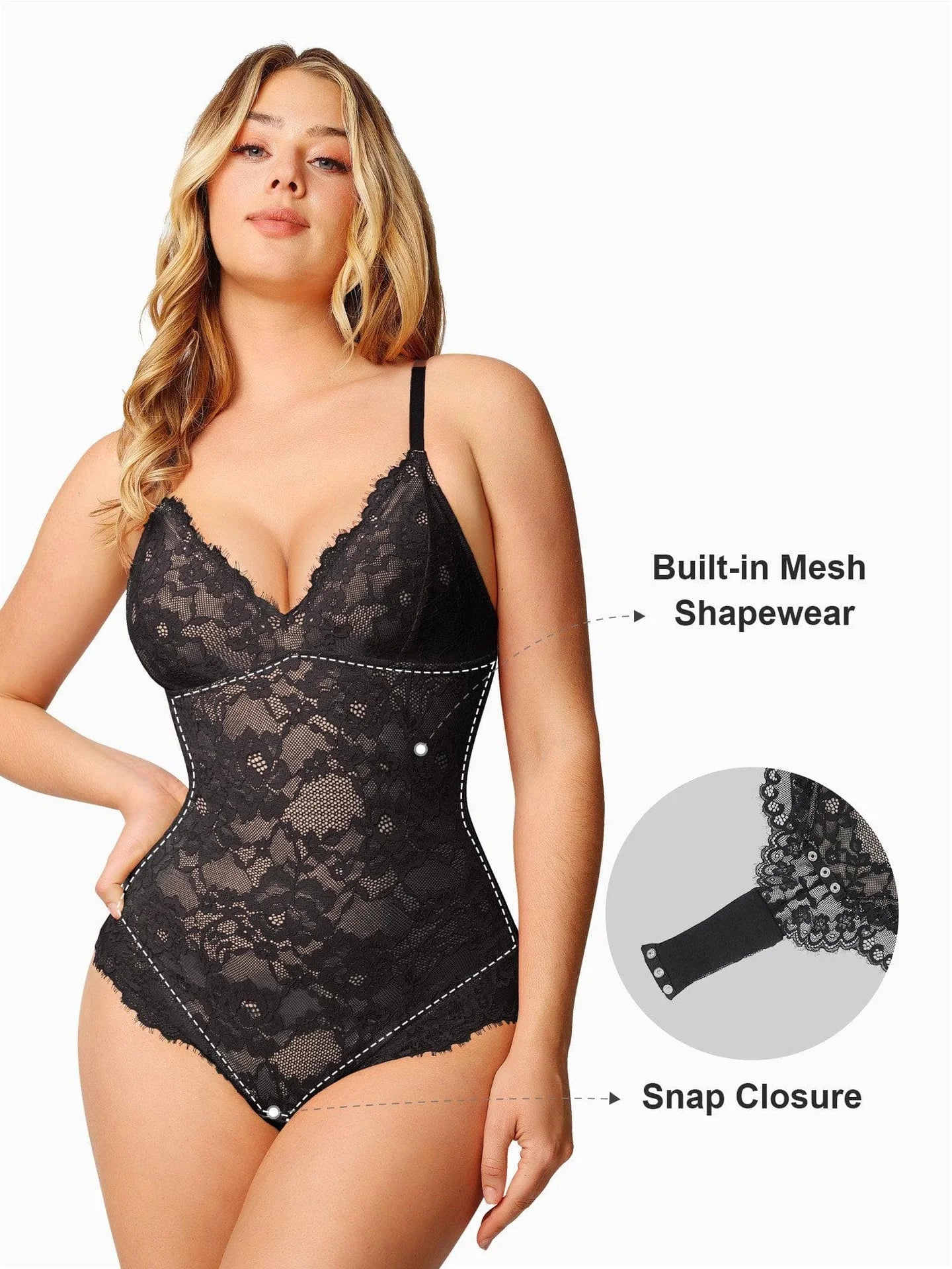Bodysuit FitGlam® string à contrôle ferme en dentelle lisse