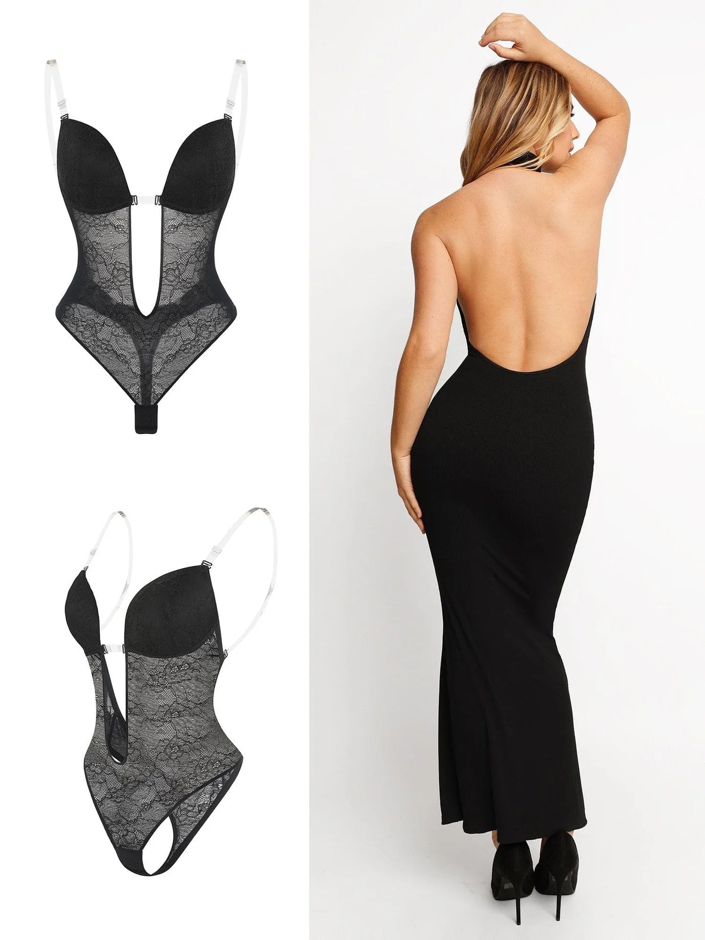 Bodysuit FitGlam® string en dentelle avec dos plongeant en U