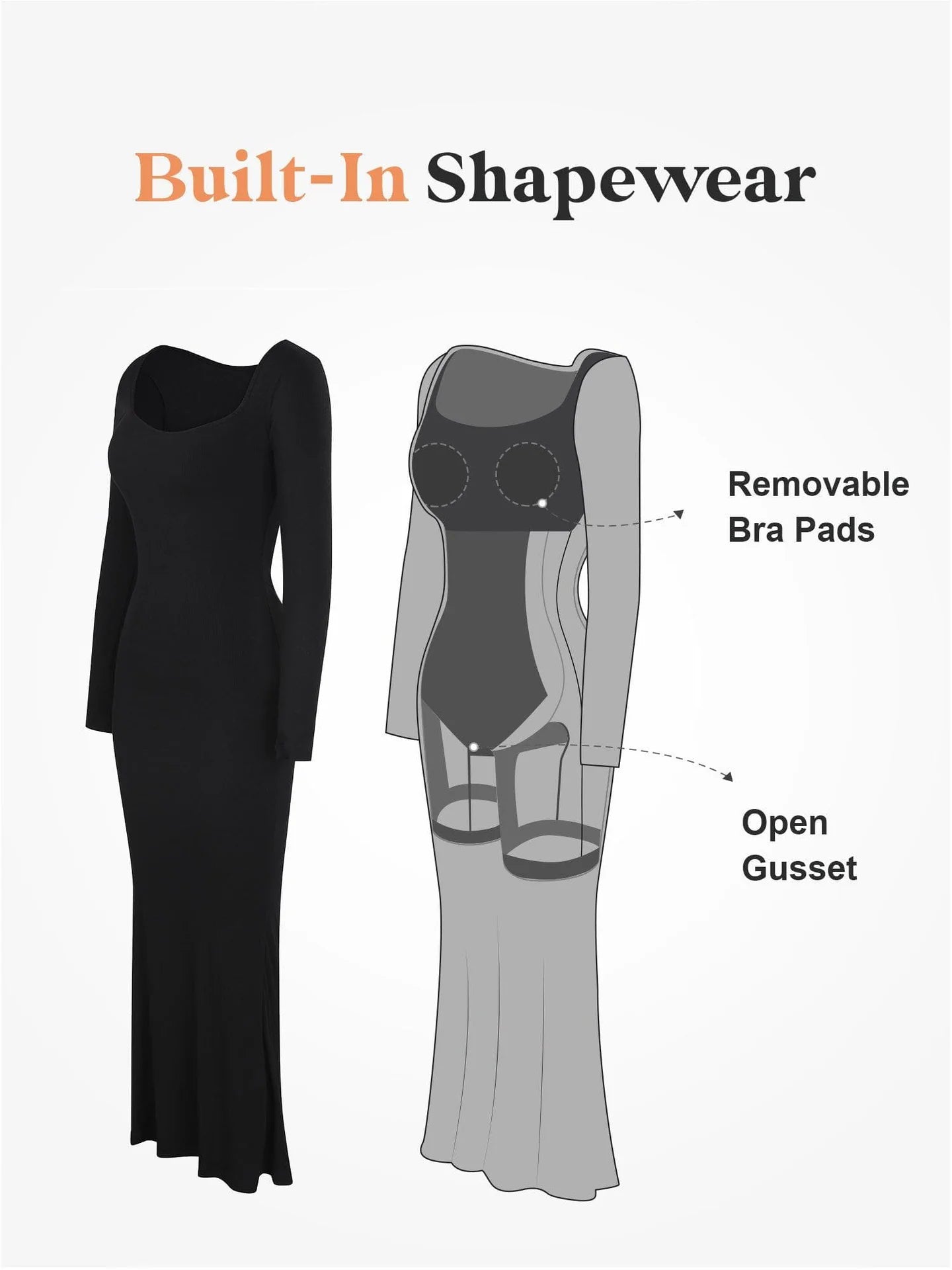 Maxi-Robe FitGlam® à soutien intégré, manches longues